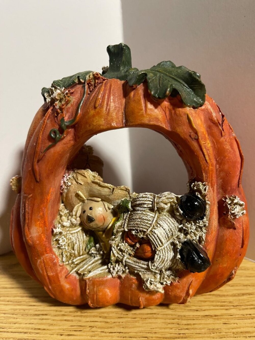 Youngs Decorative Pumpkin Figurine Fall Thanksgiving Decor Scarecrow & Hay Scene